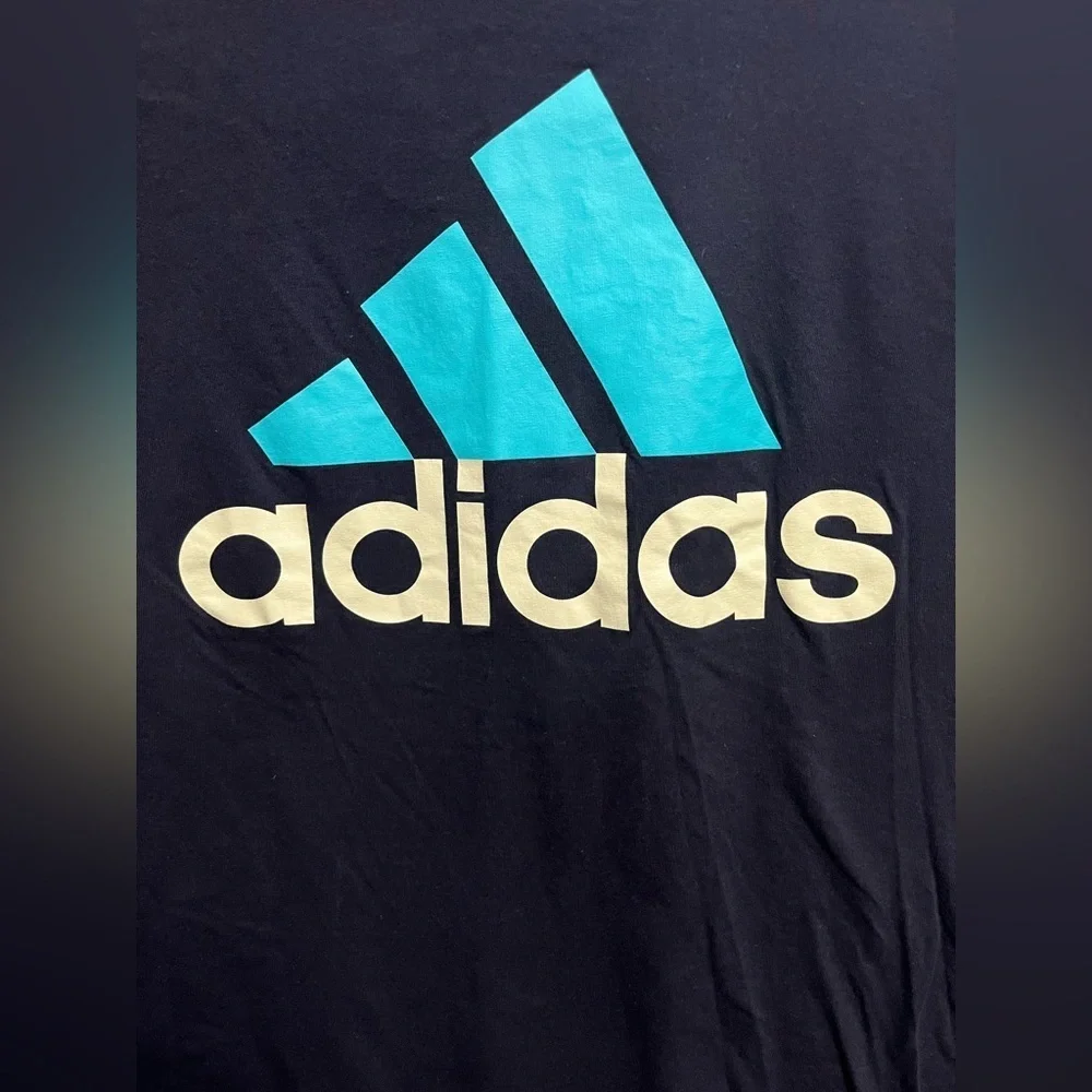 🎉HP🎉 Adidas Sz Large Mens Black Tshirt Aqua logo Graphic Amplifier Tee